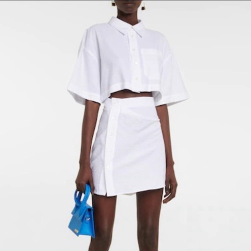 NWT Jacquemus La Robe Arles Poplin White Short Sleeve Button Shirt Mini Dress